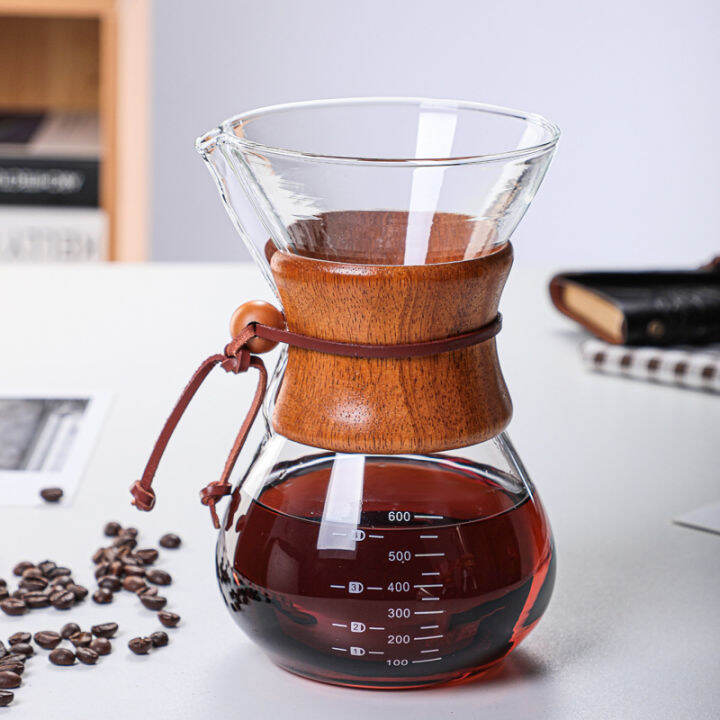 v60เทกระจกช่วงเซิร์ฟเวอร์กาแฟ600มิลลิลิตรเซรามิกเครื่องชงกาแฟแบบหยดกาแฟร่วมกันหม้อด้ามไม้เครื่องชงกาแฟ