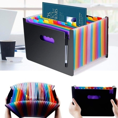 1224Pockets Expanding A4 Expandable File Organizers with Organ Clip Multi-Layer Storage Clip escopic Standing Folder