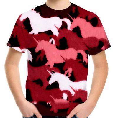 Kawaii Cartoon Anime Pink White Red Unicorn Cute 3D T Shirt For Girls Boys Summer Kids Cool Tshirts Children Funny Tees Clothing