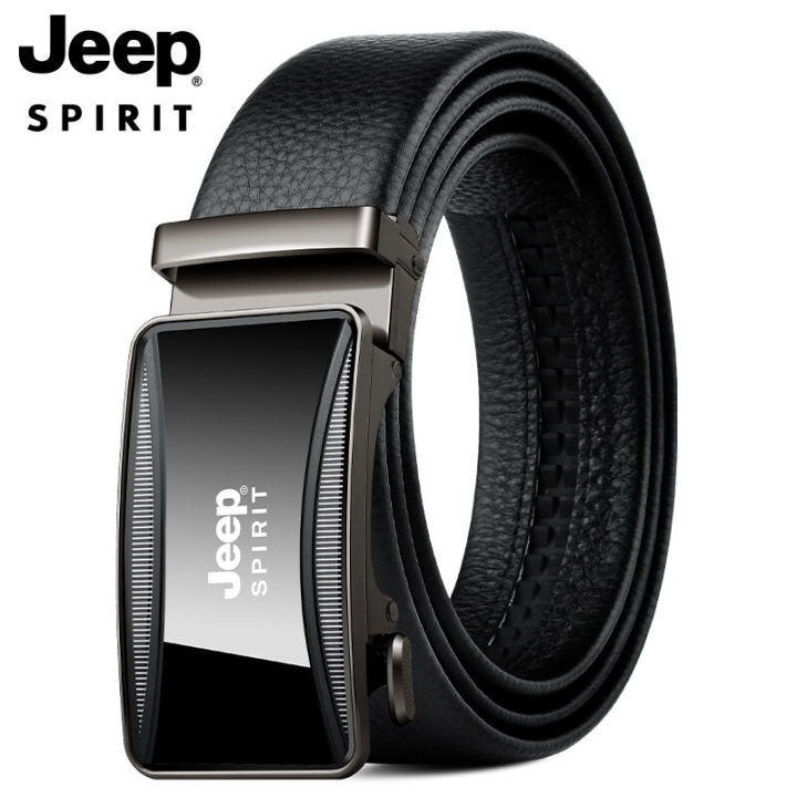 jeep-spirit-เข็มขัดหัวเข็มขัดอัตโนมัติหนังวัวชั้นหนึ่งสำหรับผู้ชายเข็มขัดสีดำแบบปรับได้9339