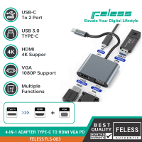 Feless อะแดปเตอร์ฮับ ฮับ 4 in 1 USB C HUB Type C  USB C to HDMI VGA Adapter 4in1 Type-c to HDMI 4K for MacBook Pro HP Envy 13 Dell XPS13/15 Lenovo miix510