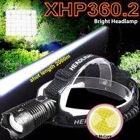 XHP360พลังไฟหน้าแอลอีดีสูง2000เมตรสว่างมากกลางแจ้งไฟฉายยิงยาวไฟหน้าทางยุทธวิธีเพาเวอร์แบงค์ฉุกเฉิน Cum ใช้18650