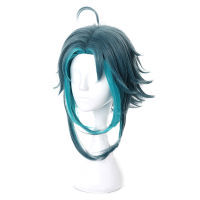 [huguosheng] Shipiaoya Aniem Genshin Impact Xiao 40cm Green Mixed Cosplay Wig Braided Synthetic Hair