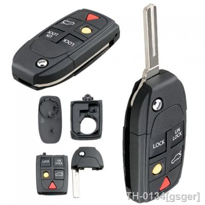 ✁ gsger Capa de controle remoto dobrável capa com 5 botões para chave do carro compatível volvo s60 s80 v70 xc70 xc90