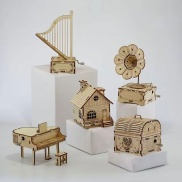 AQ Home Decoration Wooden Music Box Carousel Musical Boxes Hand Crank 3D