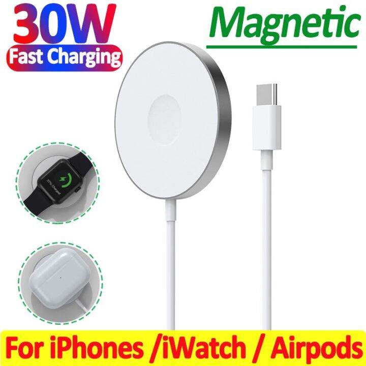 แท่นวางเครื่องชาร์จแบตเตอรี่ไร้สายแม่เหล็ก30w-3-in-1สำหรับ-iphone-14-13-12-pro-max-นาฬิกา-apple-airpods-pro-สถานีที่ชาร์จความเร็วสูงขนาดเล็ก