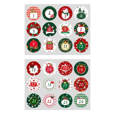 Number 1-24 Creative Christmas Pattern Advent Calendar Countdown Wall Stickers Creative Sticker Set Childrens Gifts