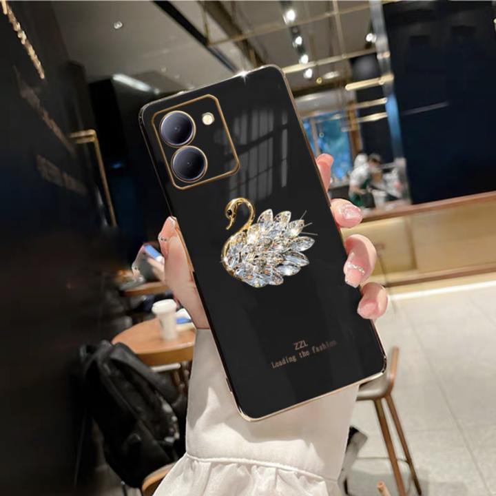 phone-case-เคส-vivo-y27-4g-5g-2023-vivo-y78-5g-ข้อเสนอสุดพิเศษระยิบระยับหรูหราเคลือบด้วยพลอยเทียมรูปหงส์กรอบนิ่ม