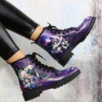 Boots Womens Autumn and Winter New 2022 British Fashion Womens Handmade Boots Skeleton Flower Print High Boots Women