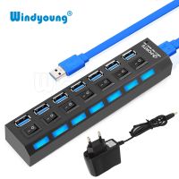 ✔✧✻ USB Hub 3.0 High Speed 4 7 Ports USB 3.0 Hub with EU/US/UK Power Adapter Multi USB Splitter On/Off Switch for MacBook Laptop PC