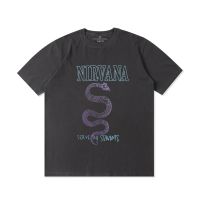 HGJ เสื้อยืดแขนสั้น ผ้าฝ้าย ทรงหลวม ลายวงร็อค NIRVANA แฟชั่นฤดูร้อน สไตล์เรโทร