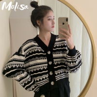 Molisa เสื้อโค้ทแขนยาวถักอุ่น ผ้าคลุมไหล่ที่สวยงาม 2023NEW 080832