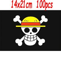 ZXZ 100pcs skull roger hand flag 14*21cm small pirate flag Ponge hand waving flag with Plastic flagpole