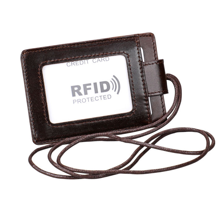 ของแท้ป้ายหนังบัตรประจำตัว-rfid-ป้องกันกระเป๋าใส่บัตรเครดิตเชือกเส้นเล็กพนักงานนักเรียน-reporter-บัตรผู้ถืออุปกรณ์สำนักงาน