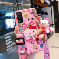 สำหรับ VIVO Y15s Y21 Y19 Y20 Y20i Y20s Y12s Y21s Y33s Y30 Y30i Y50การ์ตูน Hello Kitty ตุ๊กตา Crossbody โทรศัพท์กรณีปกคลุมซิลิโคนอ่อน