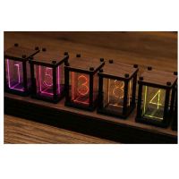 ▨✸✱ RGB pseudo glow tube clock DIY kit LED desktop creative decoration boyfriend gift black walnut shell high end classical