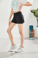 กางเกงขาสั้น ออกกำลังกาย ผู้หญิง DOMYOS Womens 2-in-1 Slim Straight-Cut Cotton Fitness Shorts 900 With Key Pocket Black