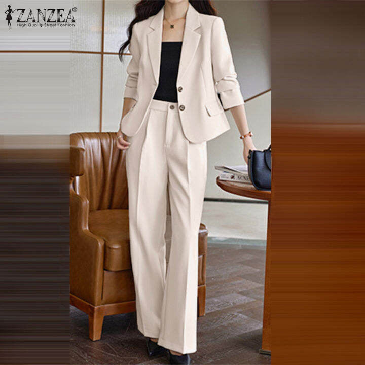 Zanzea Korean Style Womens 2pcs Suits Formal Office Long Sleeve Lapel Blazer Straight Loose 1993