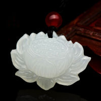 Natural White Jade Lotus Pendant Necklace Chinese Jadeite Hand-Carved Fashion Charm Jewelry Accessories Amulet Men Women Gifts
