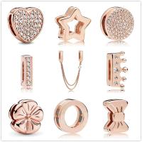 925เงินสเตอร์ลิง Rose Gold Charm สีขาว Zirconia คลิปลูกปัด Fit Original Reflections สร้อยข้อมือ DIY ผู้หญิงเครื่องประดับ Gifts