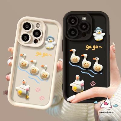 การ์ตูนเป็ดตลกตุ๊กตา3D คู่เคสลายดอกไม้ตานางฟ้าเข้ากันได้กับ IPhone 13 15 X XR 11 12 14 Pro Max 7 8 6S 6 Plus 7Plus XS MAX SE 2020เคสนิ่มกันกระแทกรูปสัตว์น่ารัก