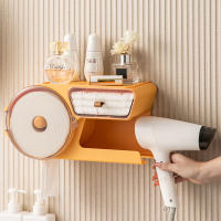 Wall-Mounted Multifunction Toilet Paper Holder Drawer Storage Box Bathroom WC Accessories Shelf Tissue Box Hair Dryer Rack