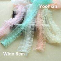 【cw】 8CM Wide New Embroidery Tulle Fabric Trim Sewing Ruffle Applique Collar Dubai Guipure ！