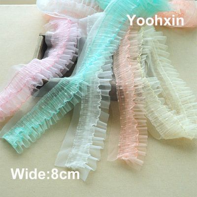 【cw】 8CM Wide New Embroidery Tulle Fabric Trim Sewing Ruffle Applique Collar Dubai Guipure ！