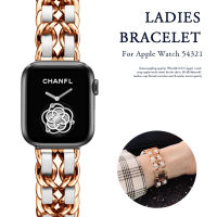 2021Band for Apple Watch 5 4 40mm 44mm Watchband Stainless Steel Chain With Leather Bracelet Strap for iwatch Series 3 2 38mm 42mm