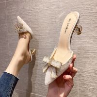 6111-2 in Europe and the sexy pointed bowknot heels web celebrity sandals hollow out a word transparent diamond belt for womens shoes