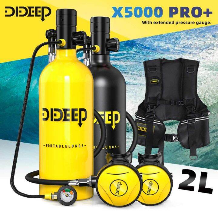 DIDEEP 2L Scuba Diving Tank+Upgrade Pressure Gauge+Diving Vest Bag