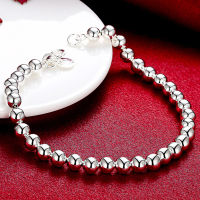 DOTEFFIL 925 Sterling Silver Hollow 4mm Rose Gold Smooth Bead Chain Bracelet For Women Wedding Engagement Party Fashion Jewelry