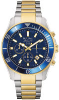 Bulova Marine Star Chronograph Mens Stainless Steel Watch Two Tone / Blue