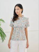 NEW!! เสื้อให้นม Victoria Ruffle-Neck Blouse: Blue Buttercup