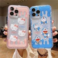 เคสiPhone14Pro รุ่นคู่ โปร่งใส ความกดอากาศ โทรศัพท์เลนส์ป้องกันแขน เคสโทรศัพท์มือถือ ซิลิโคนนุ่ม ลายการ์ตูนโดราเอมอนน่ารัก สําหรับ เคสไอโฟน11 โทรศัพท์ 6s 7 8 plus se2 เคสไอโฟน 13 เคสไอโฟน 12 14 pro max mini plus เคสไอโฟน7พลัส xs XR iPhone case 6p 7p 8p