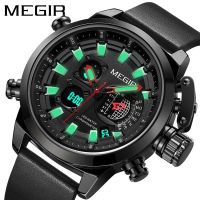 【hot seller】 Brand MEGIR Megs watch mens double movement multi-function noctilucent alarm clock quartz watch 2090