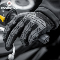 ROCKBROS ขี่จักรยานถุงมือฤดูหนาว windproof หน้าจอสัมผัสลื่นถุงมือจักรยาน MTB ถุงมือเต็มนิ้วจักรยานจักรยานอุปกรณ์