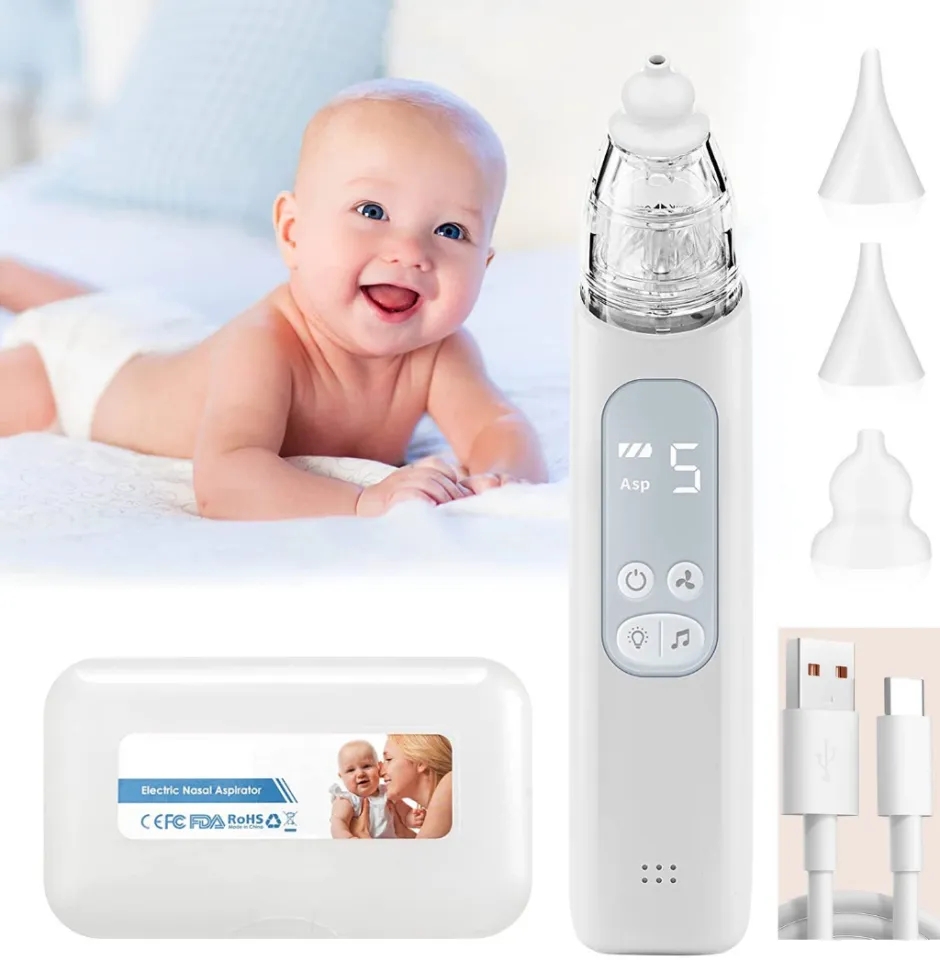 Rechargeable Nose Cleaner with 2 Sizes of Nose Tips, Electric Baby Nasal  Aspirator, Baby Booger Sucker Mucus Remover with Music & Light &  Rechargeable Function 