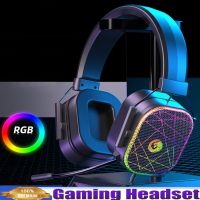 หูฟังเกม Esports เสียงสเตอริโอ3D ไฟ LED RGB เฮดโฟนแบบมีสายสำหรับแล็ปท็อป PS4 PS5ที่รองรับ Windows IOS Roid