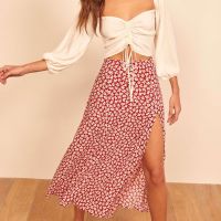 【CW】 2022  Floral Print A-line Pleated Skirts Skirt Streetwear Drawstring Elastic Waist