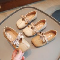 สไตล์เกาหลีสแควร์ Toe Girls หนังนุ่มแบนรองเท้า Vintage Bowknot Velcro รองเท้าเด็ก Anti-Slippery Soft Sole 3-16ปี T22N08CC-63