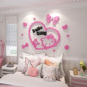 Hello Kitty Wall Sticker Cartoon 3D Stereo Acrylic Wall Decoration Sticker  Living Room Bedroom Bedside Decoration Sticker