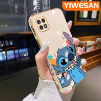 YIWESAN เคสโทรศัพท์ปลอกสำหรับ Samsung Galaxy A22 5G A22สติทช์ลายการ์ตูนบางหรูหราชุบขอบสี่เหลี่ยมลวดลายใหม่เคสซิลิโคนกันกระแทกคลุมทั้งหมดป้องกันเลนส์กล้อง