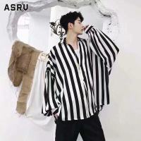 ASRV เสื้อเชิ้ตแขนยาวลายทางสไตล์เกาหลี,เสื้อ INS ชายลำลองทรงหลวม