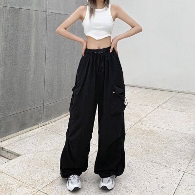 [ส่งของ]Yuyureal กางเกงเอวสูง กางเกงคาร์โก้ผู้หญิง กางเกงขายาว วินเทจ ไม่เป็นทางการ ตรง หลวม กางเกงขากว้าง