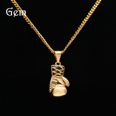 [COD] Cross-border supply new color-preserving electroplated stainless steel boxing pendant mens hip-hop necklace