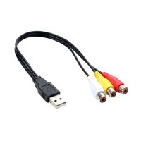 AV Cord Converter USB 2.0 Male To 3 RCA Female Jack Portable Plug And Play Professional 25Cm untuk TV PC Splitter Adapter Cable