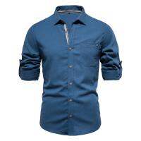 AIOPESON 100% Cotton Social Mens Shirts Single Pocket Solid Color Long Sleeve Shirts for Men Turn-down Collar Blouse Spring Men