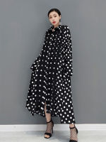 XITAO Dot Print Shirt Dress Fashion Edible Tree Fungus Splicing Large Size Shirt Dress Spring New Contrast Color Women GWJ3095