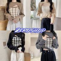 Zero shop?พร้อมส่ง? (Zero-9A55+9A56) เซ็ท เสื้อกล้ามไหมพรม+เสื้อครอปแขนยาว ลายชิโนริ น่ารักมาก